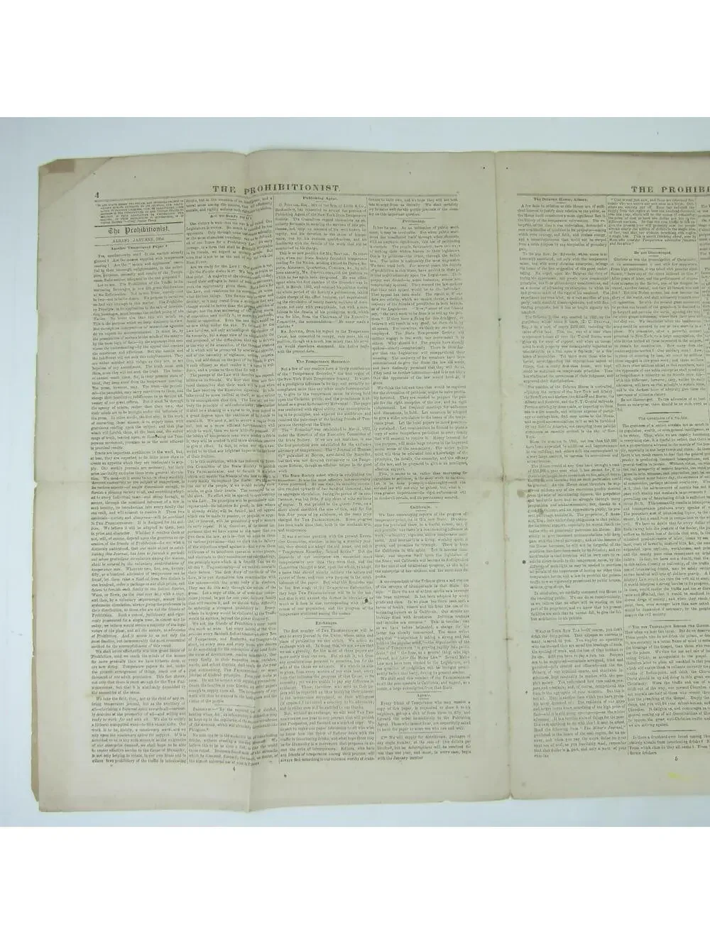 The Prohibitionist Newspaper New York Temperance Society #1 Antique 1854 RARE